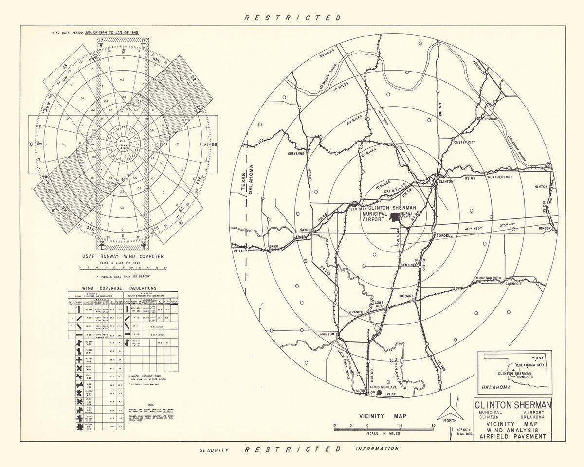 Preview of Vintage Map of the Clinton Sherman Municipal Airport Vicinity, 1952