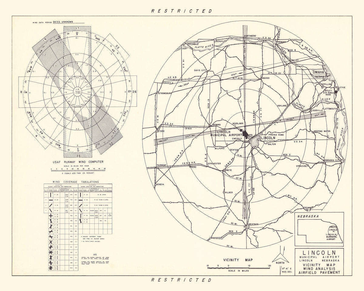 Preview of Vintage Map of the Lincoln Municipal Airport Vicinity, 1951