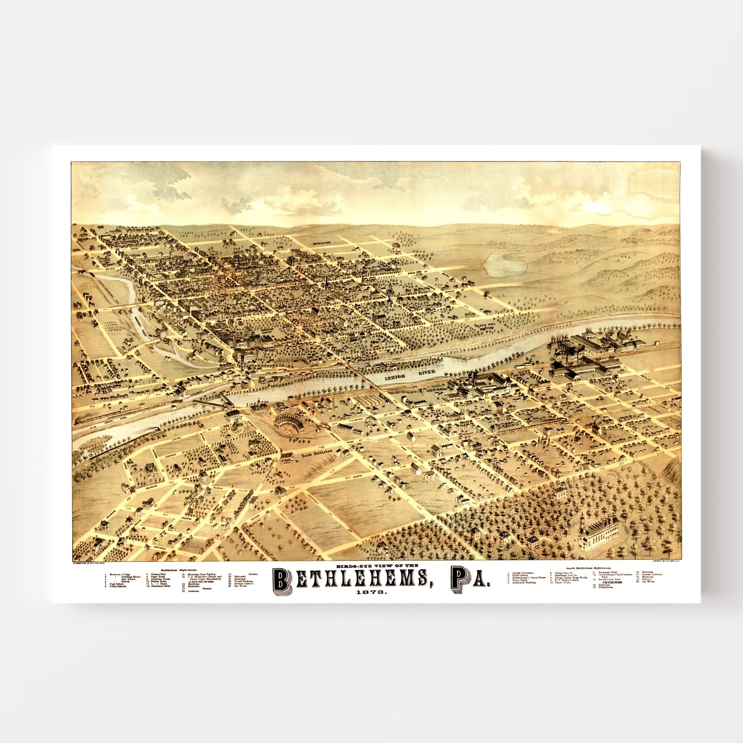 Vintage Map Of Bethlehem Pennsylvania By Ted S Vintage Art