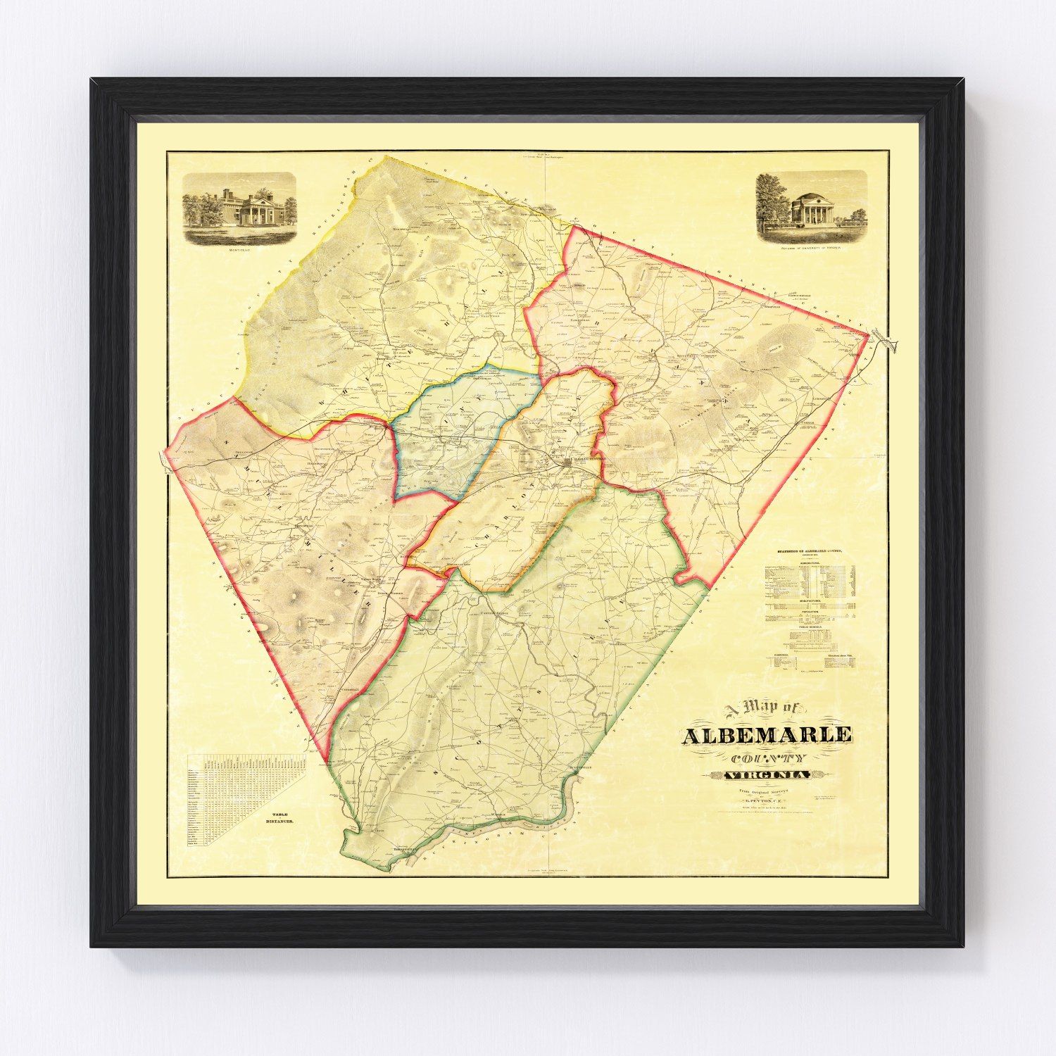 Vintage Map Of Albemarle County Virginia By Ted S Vintage Art