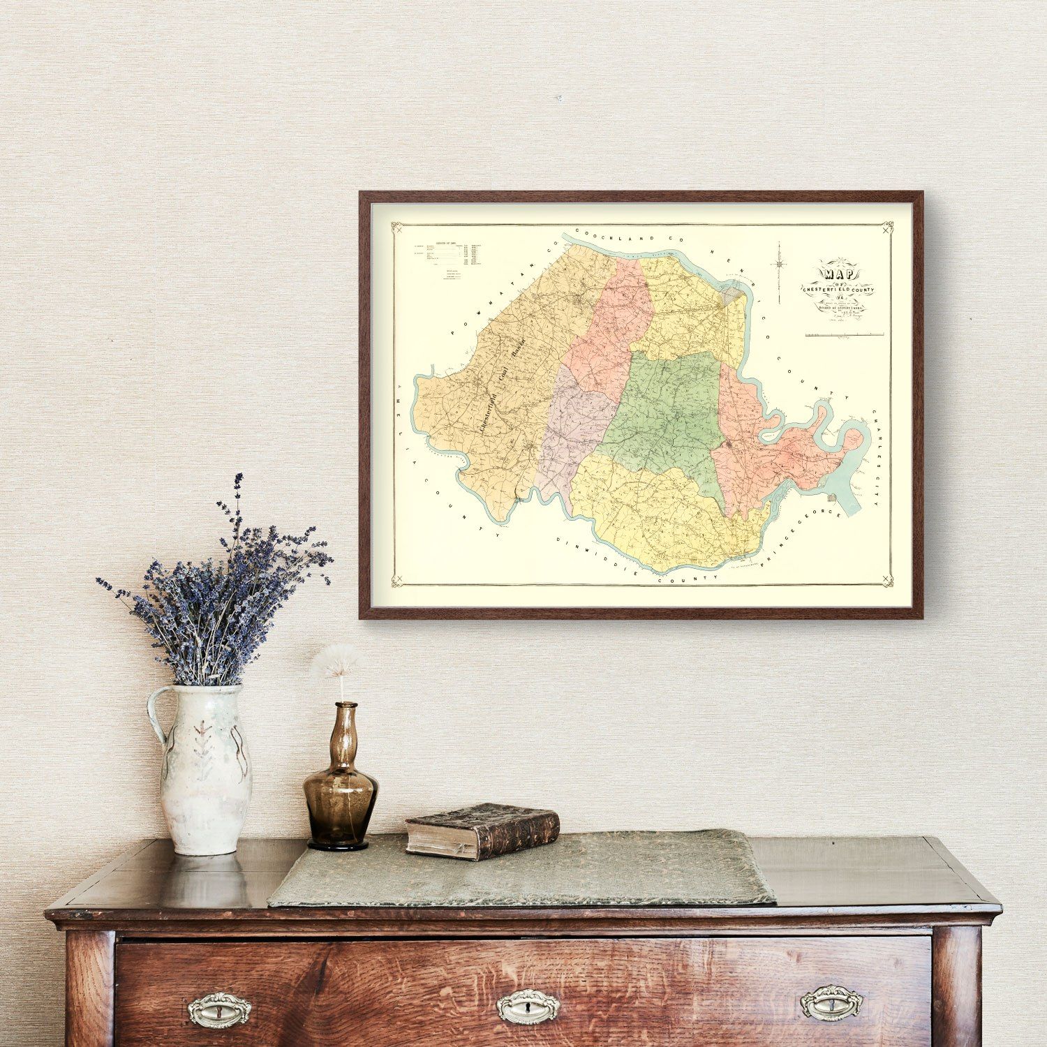 Vintage Map Of Chesterfield County Virginia 1888 By Ted S Vintage Art