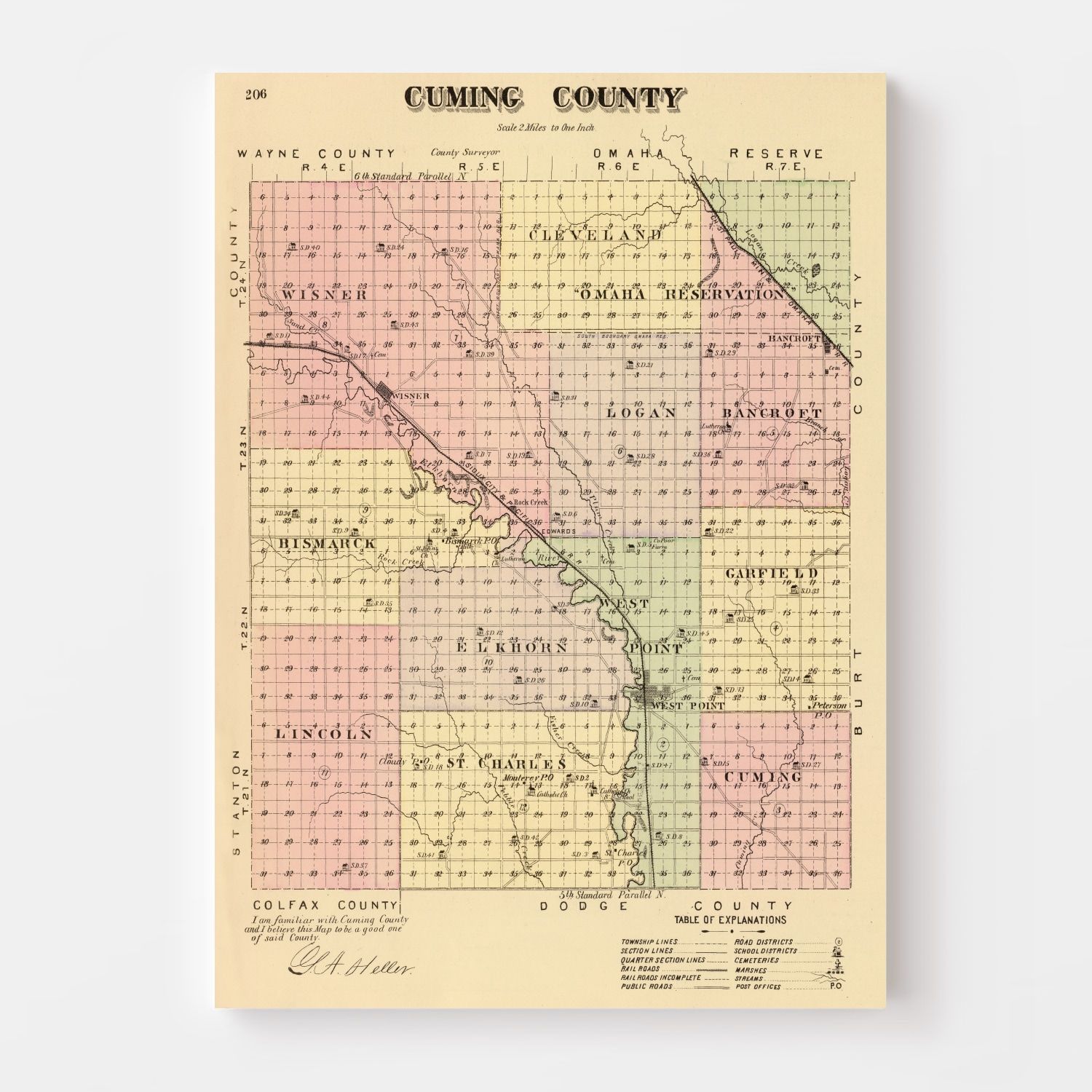 Vintage Map Of Cuming County Nebraska 1885 By Ted S Vintage Art