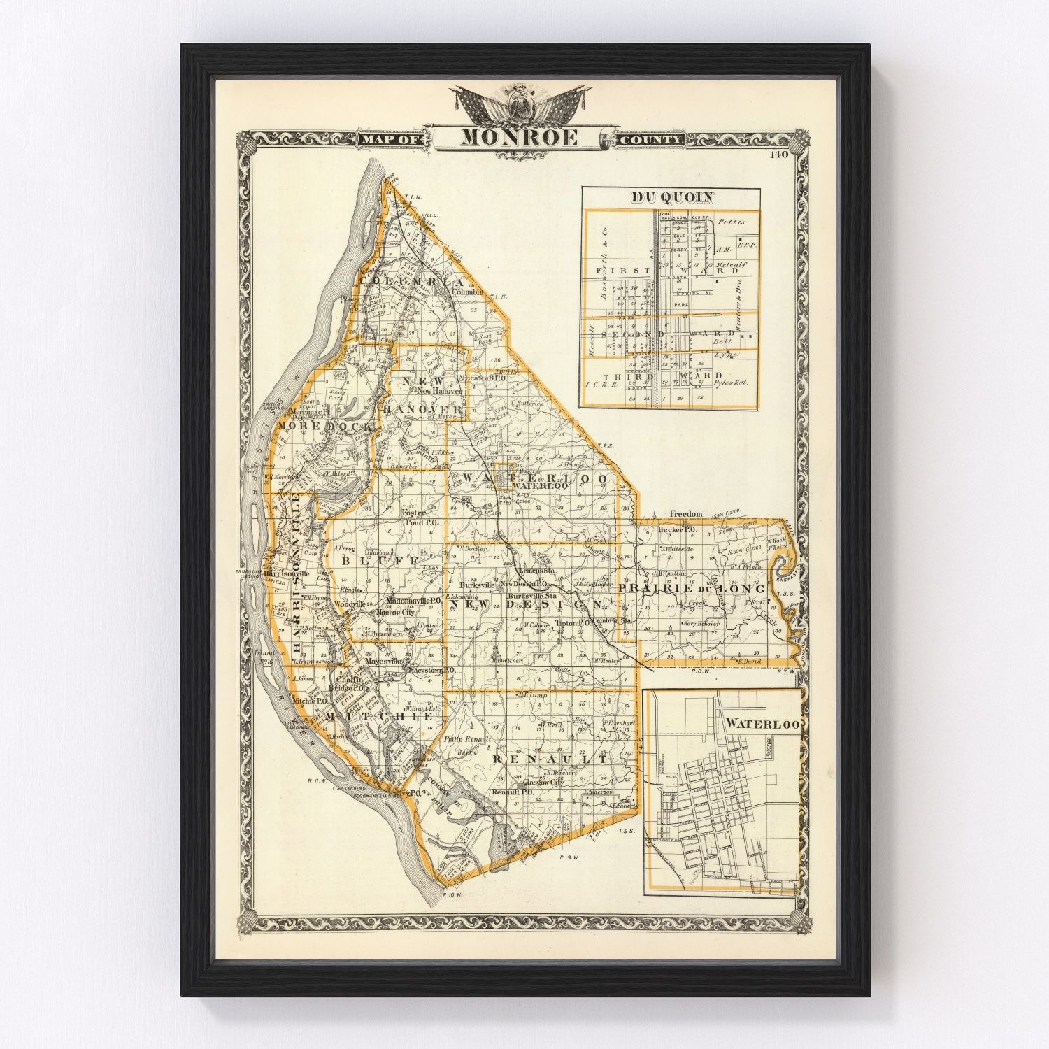 Vintage Map Of Monroe County Illinois 1876 By Ted S Vintage Art