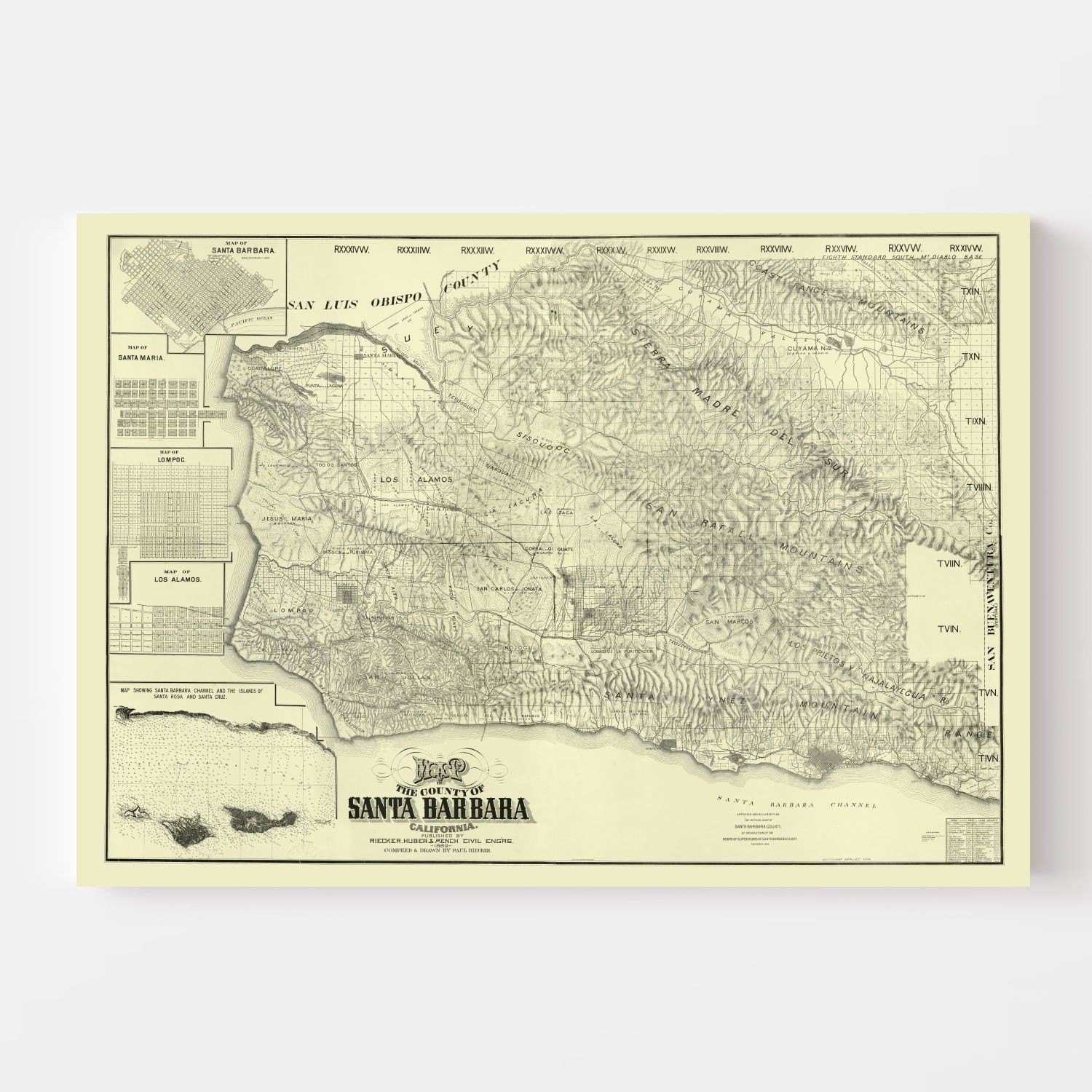 Vintage Map Of Santa Barbara County California By Ted S Vintage Art