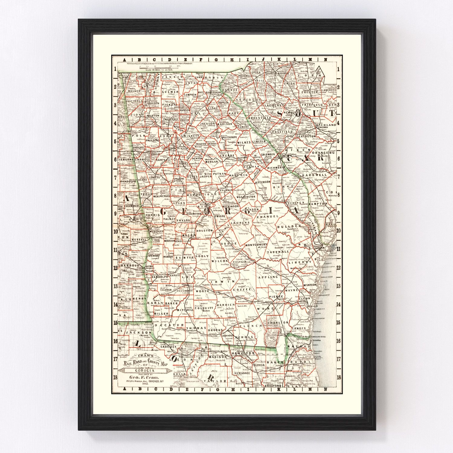 Vintage Railroad Map Of Georgia 1882 By Ted S Vintage Art