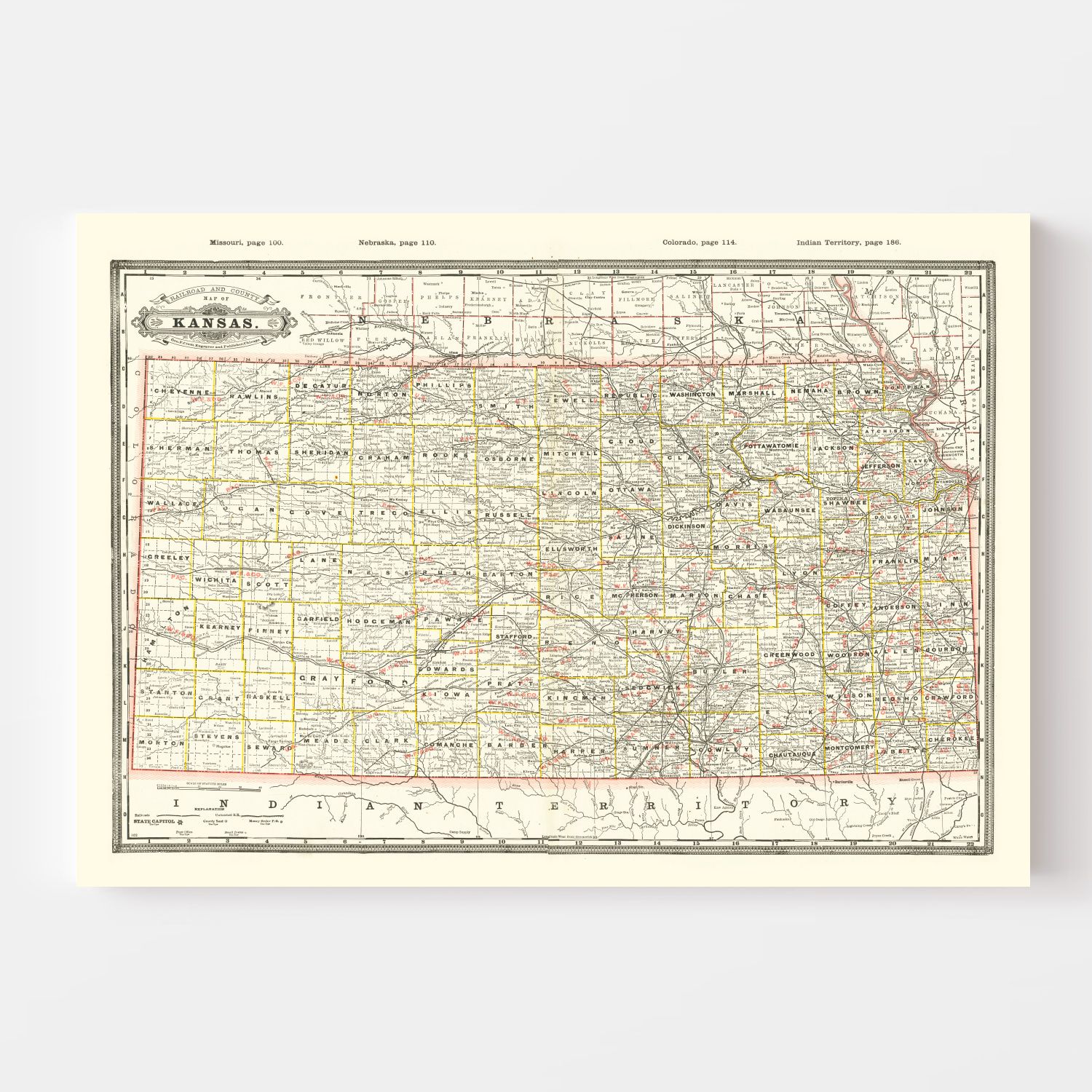 Vintage Railroad Map Of Kansas 1888 By Ted S Vintage Art