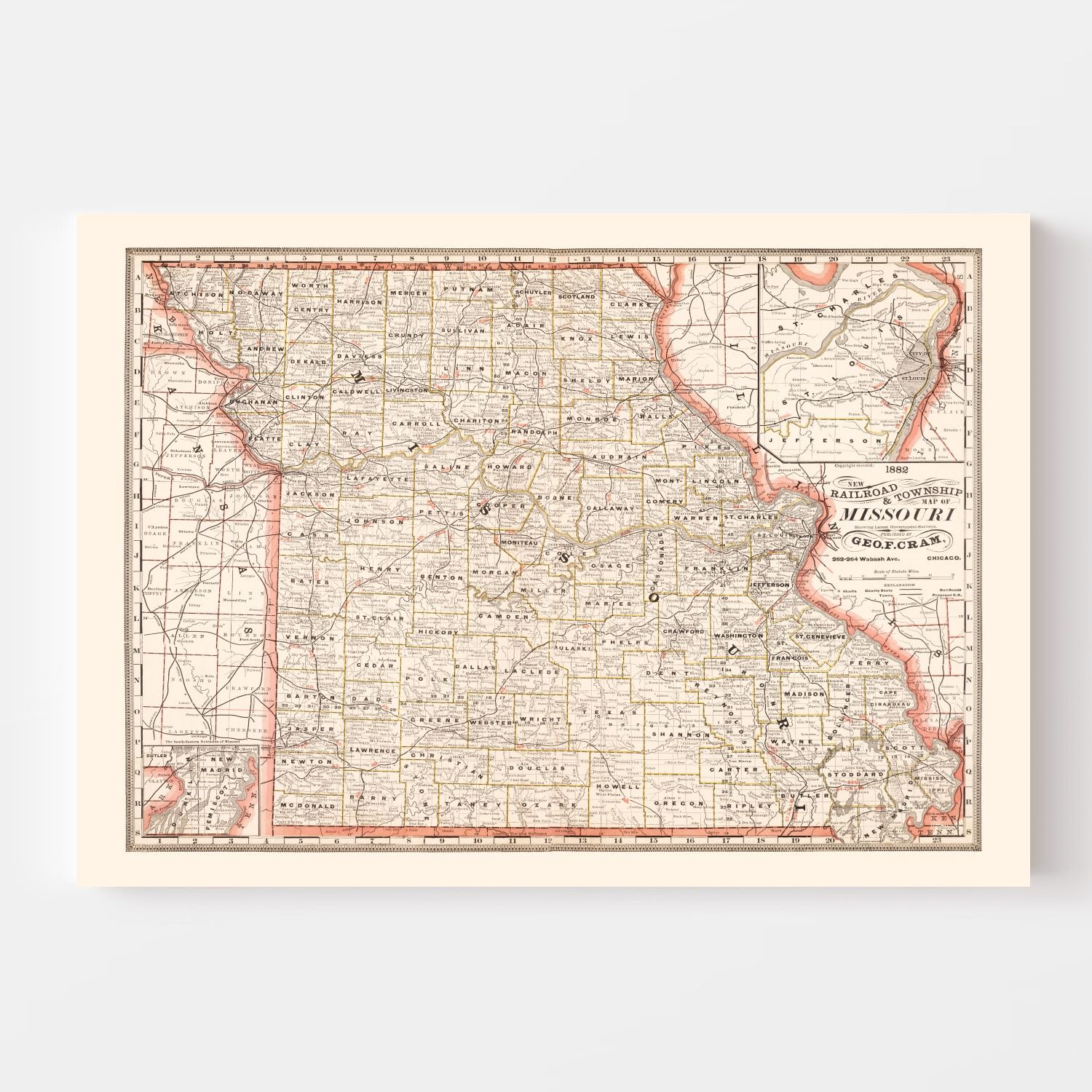 Vintage Railroad Map Of Missouri 1882 By Ted S Vintage Art