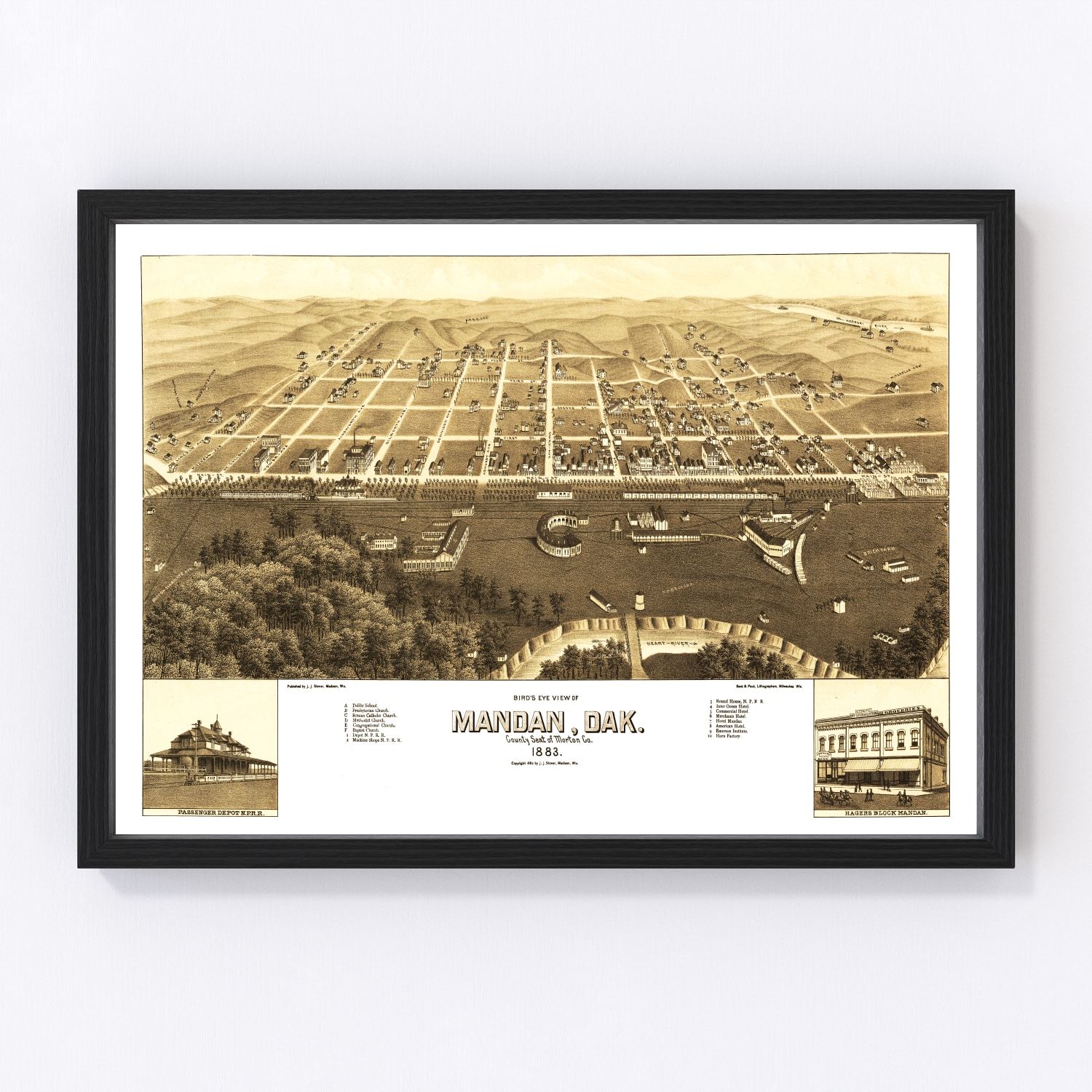 Vintage Map Of Mandan North Dakota 1883 By Ted S Vintage Art