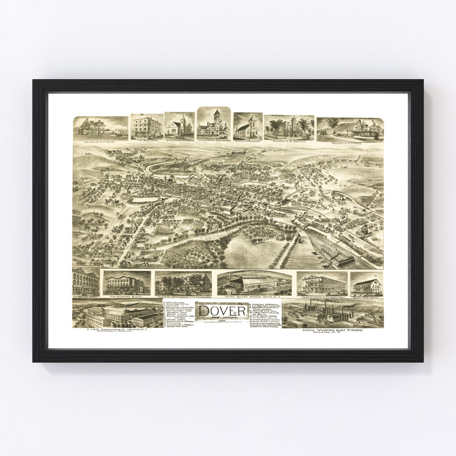 Vintage Map Of Dover New Jersey By Ted S Vintage Art