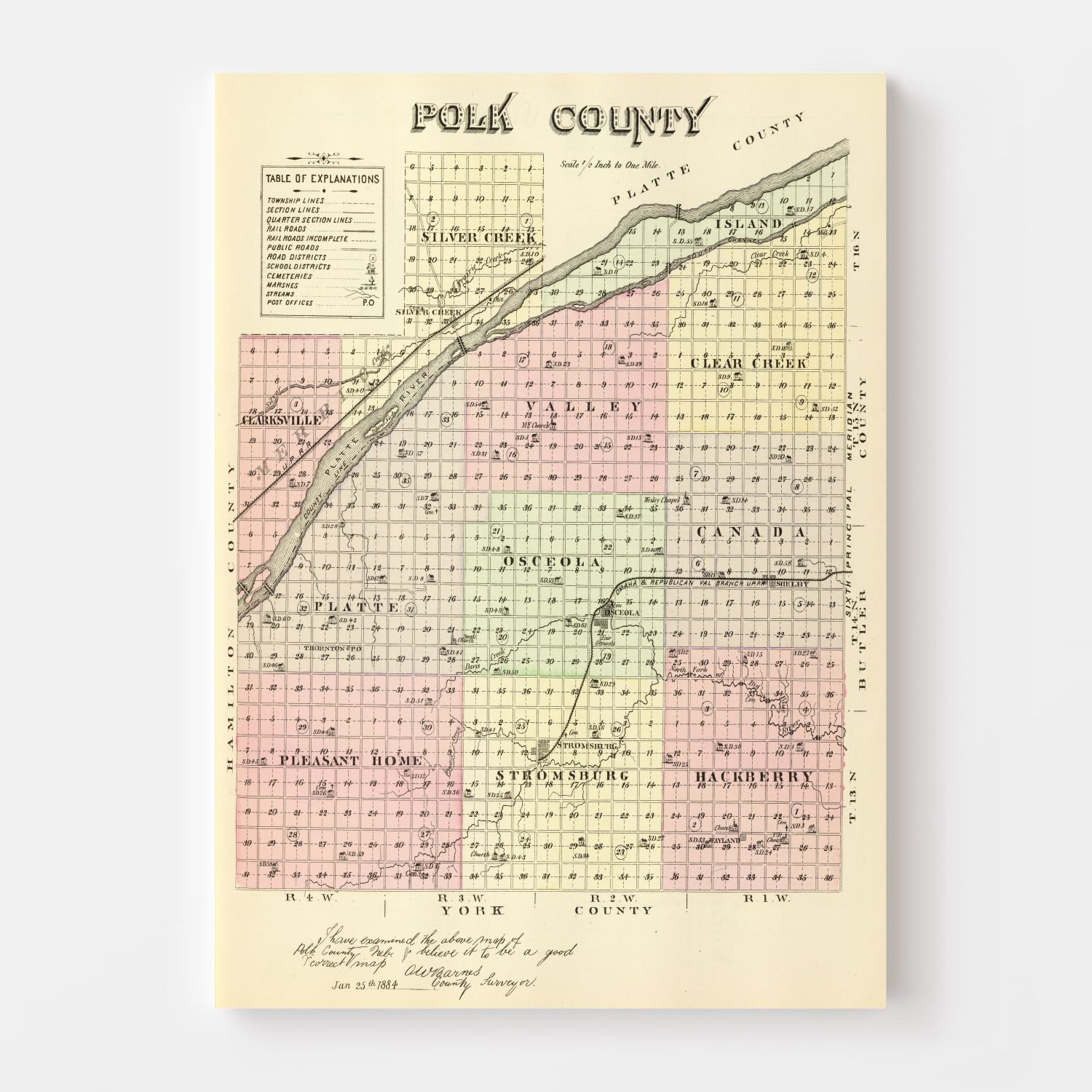 Vintage Map Of Polk County Nebraska By Ted S Vintage Art