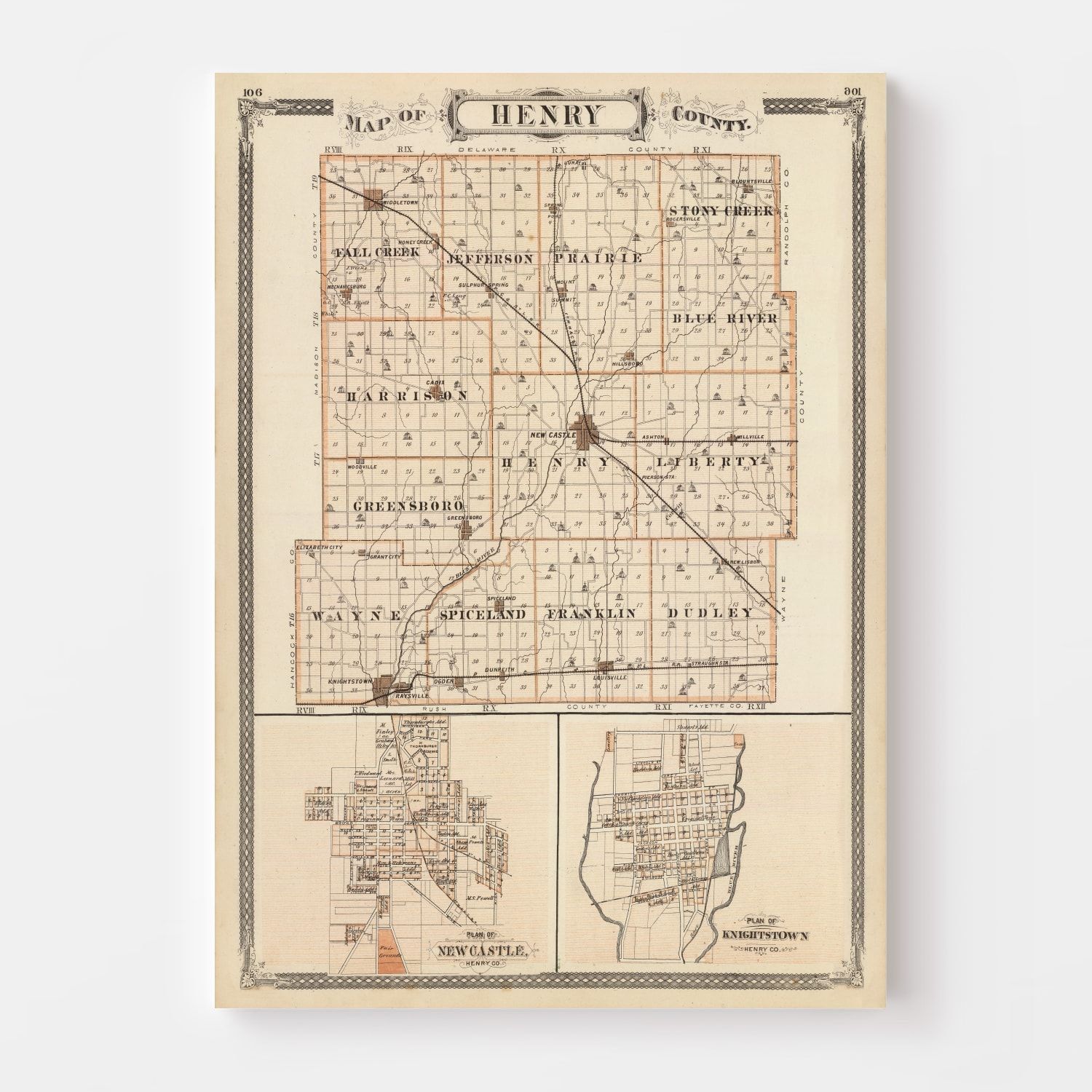 Vintage Map Of Henry County Indiana By Ted S Vintage Art