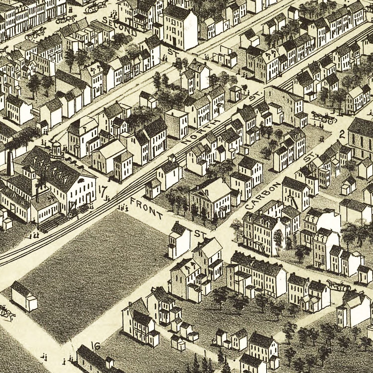 Restored historic details from the 1889 city map of Minersville, Pennsylvania