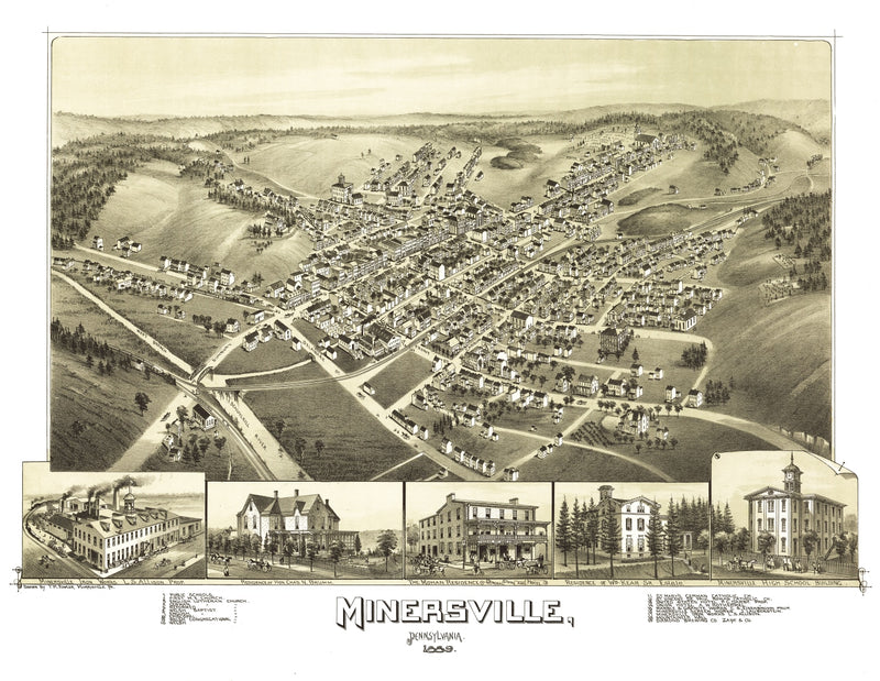 Size comparison using Vintage Map of Minersville, Pennsylvania 1889
