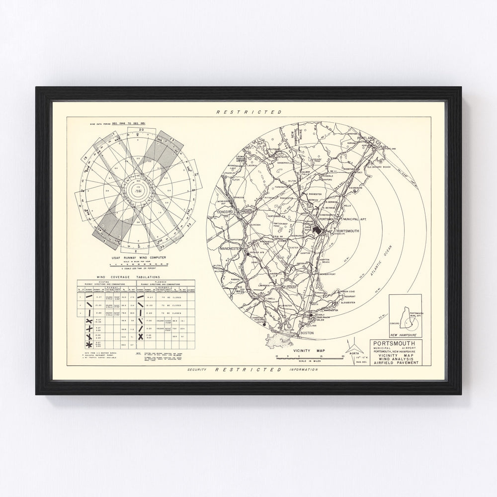Portsmouth Municipal Airport Vicinity Vintage Map 1951