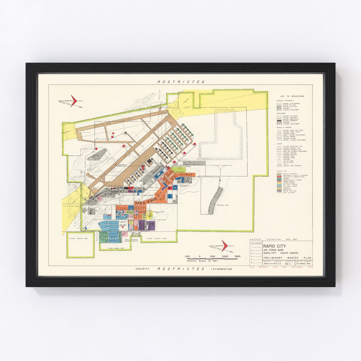 Rapid City Air Force Base Vintage Map 1952