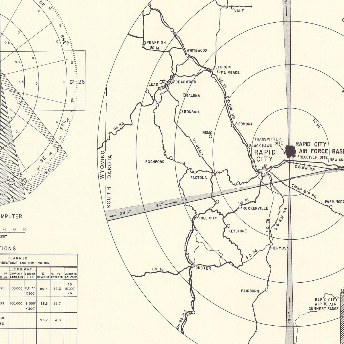 Restored historic details from the 1952 airfield map of Rapid City, South Dakota