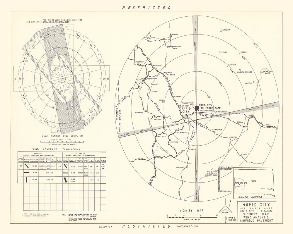 Vintage Map of the Rapid City Air Force Base Vicinity, 1952 print style example
