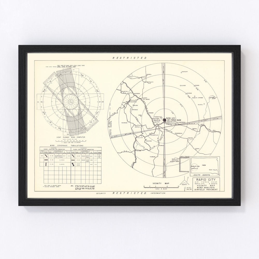 Rapid City Air Force Base Vicinity Vintage Map 1952