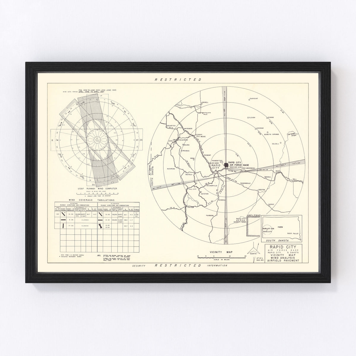 Rapid City Air Force Base Vicinity Vintage Map 1952