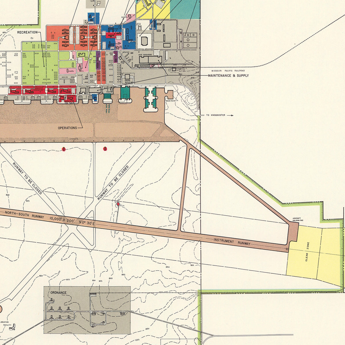 Restored historic details from the 1951 airfield map of Knob Noster, Missouri