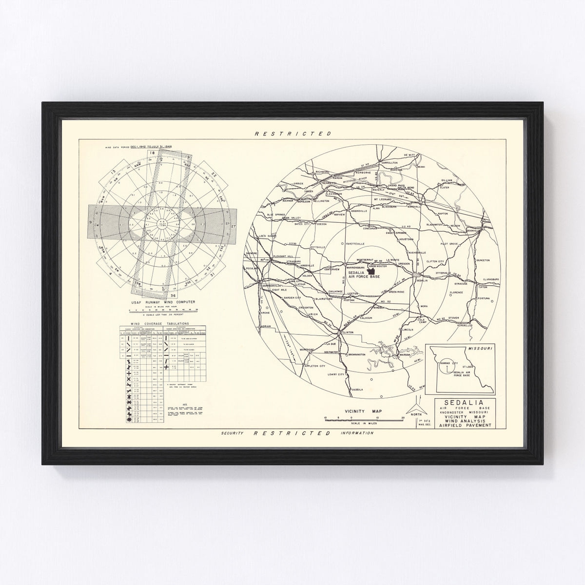 Sedalia Air Force Base Vicinity Vintage Map 1951