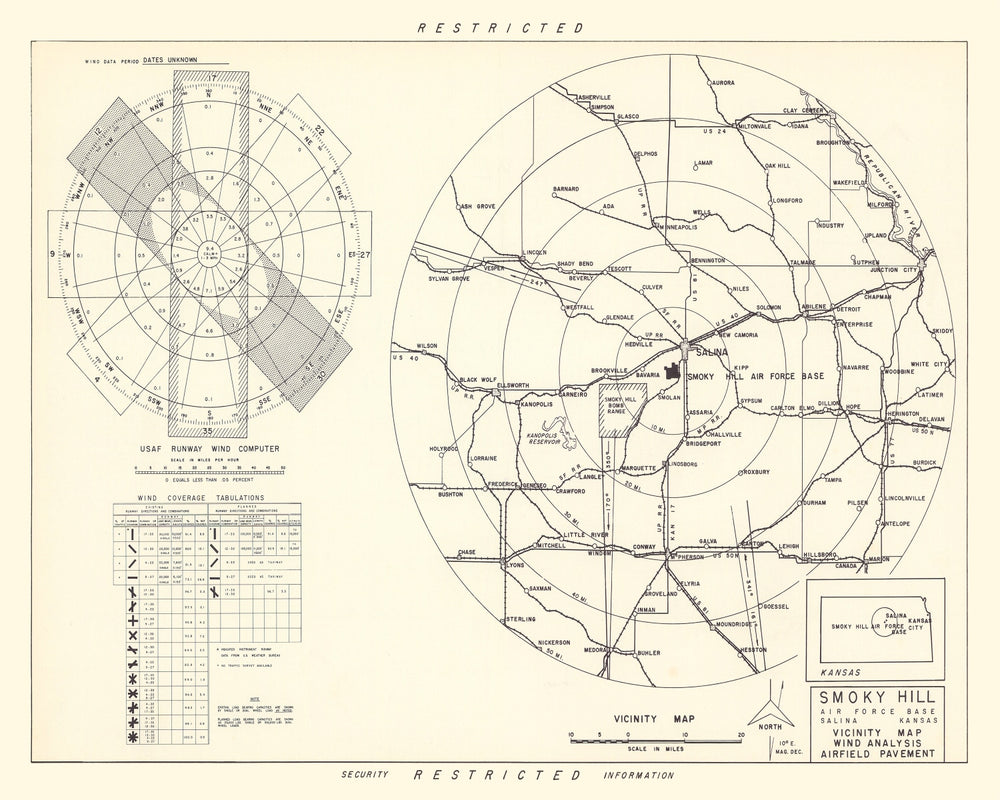 Vintage Map of the Smoky Hill Air Force Base Vicinity, 1951 print style example