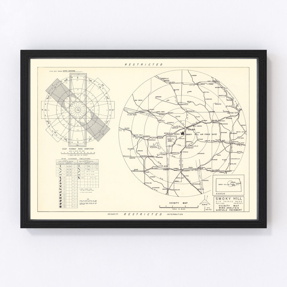 Smoky Hill Air Force Base Vicinity Vintage Map 1951