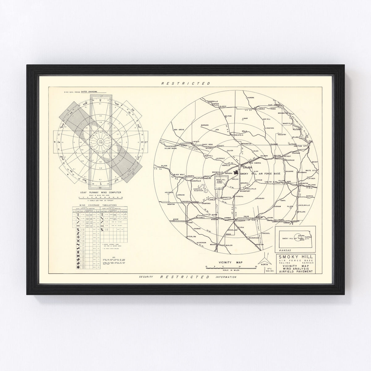 Smoky Hill Air Force Base Vicinity Vintage Map 1951