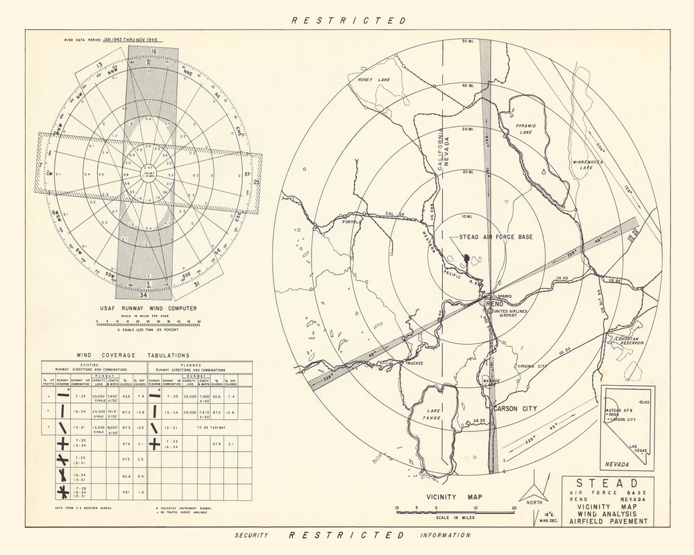 Vintage Map of the Stead Air Force Base Vicinity, 1952 print style example