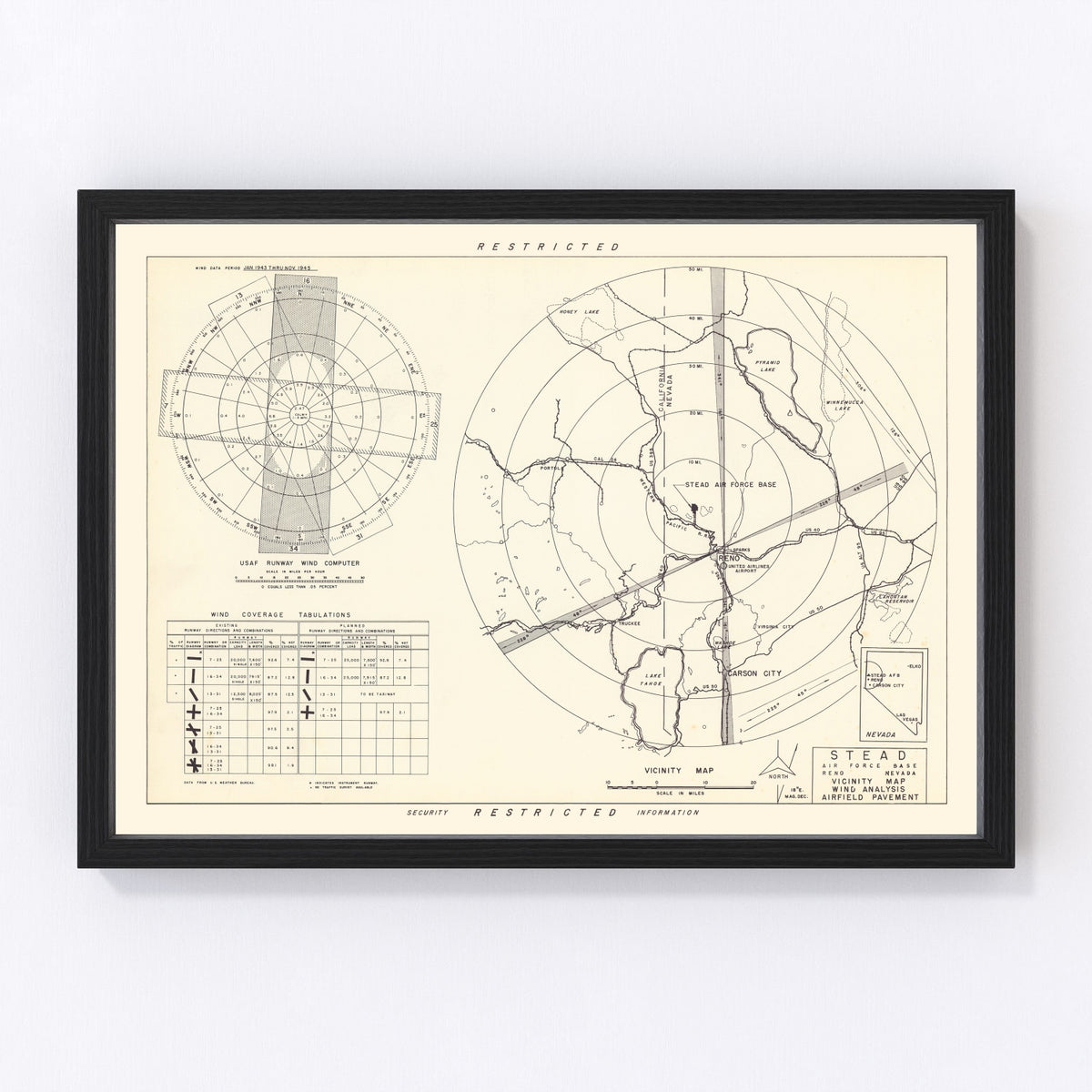 Stead Air Force Base Vicinity Vintage Map 1952