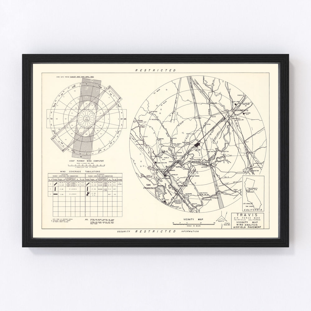 Travis Air Force Base Vicinity Vintage Map 1951