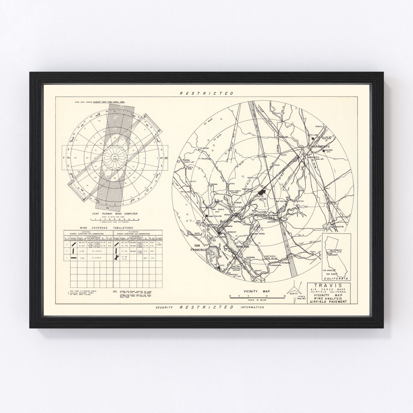 Travis Air Force Base Vicinity Vintage Map 1951