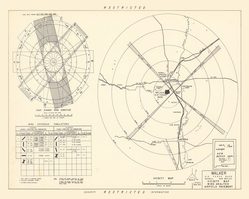 Vintage Map of the Walker Air Force Base Vicinity, 1951 print style example