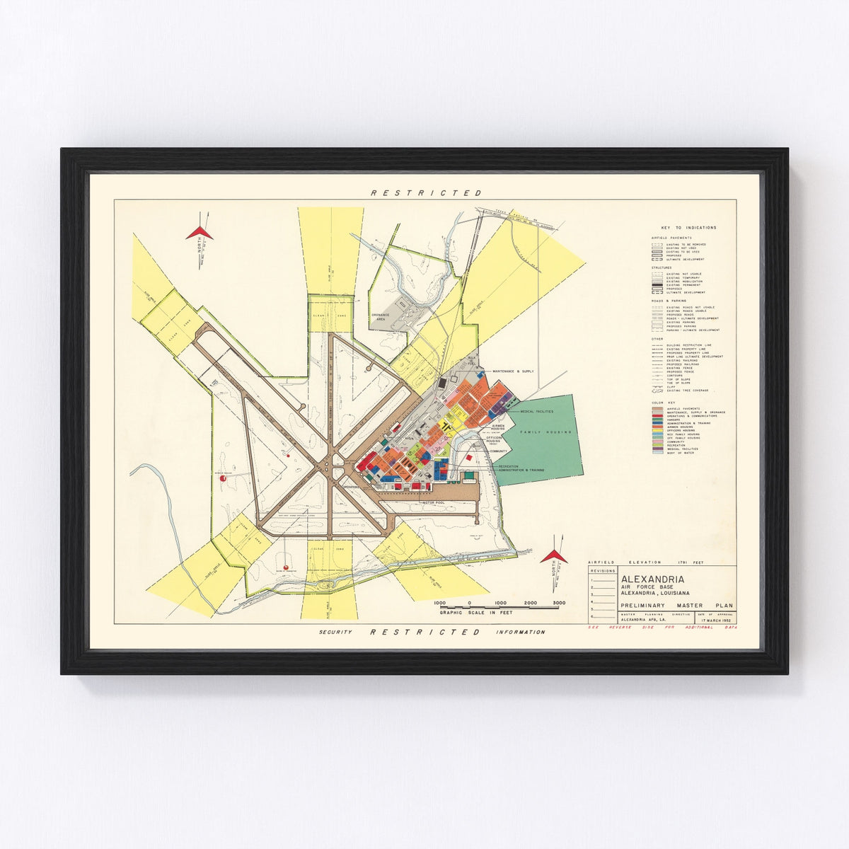 Alexandria Air Force Base Vintage Map 1952