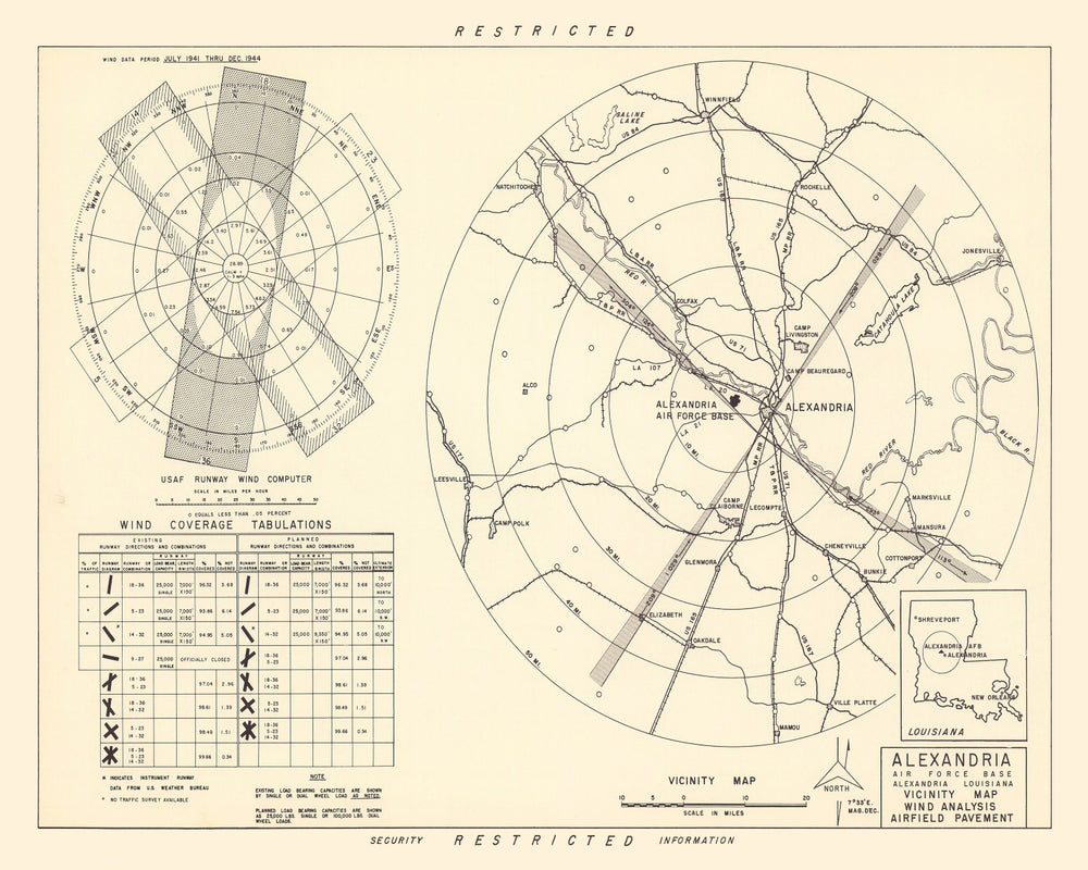 Vintage Map of the Alexandria Air Force Base Vicinity, 1952 print style example