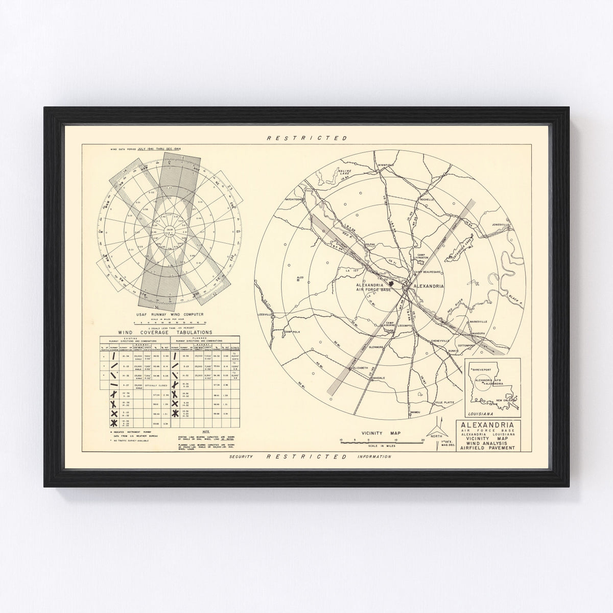 Alexandria Air Force Base Vicinity Vintage Map 1952