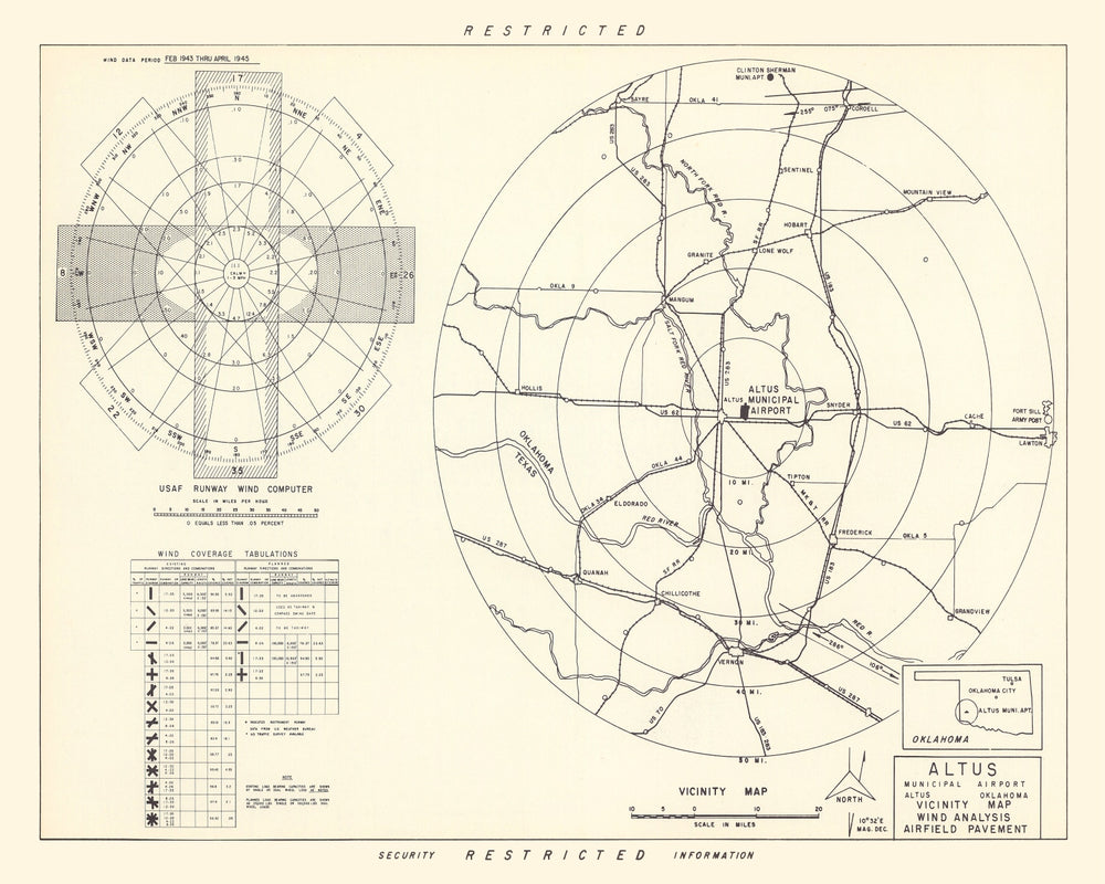 Vintage Map of the Altus Municipal Airport Vicinity, 1952 print style example
