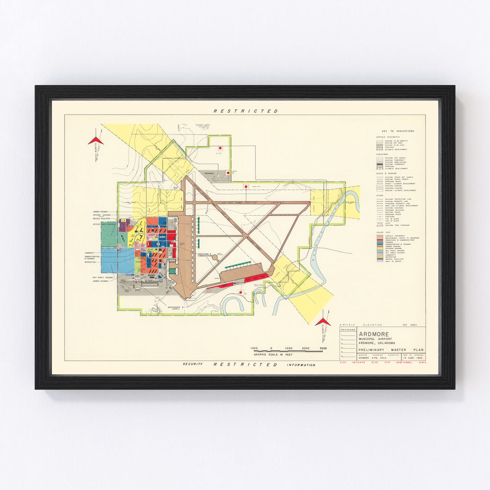 Ardmore Municipal Airport Vintage Map 1952