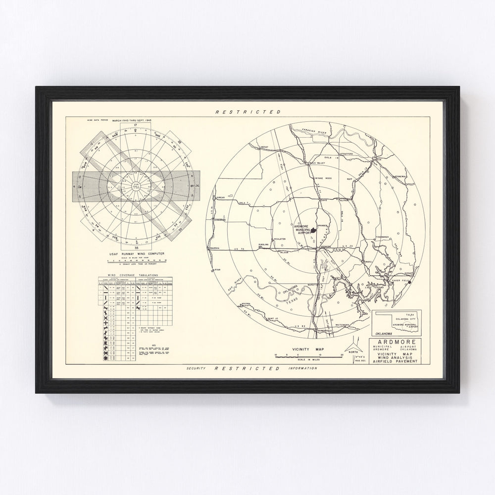 Ardmore Municipal Airport Vicinity Vintage Map 1952