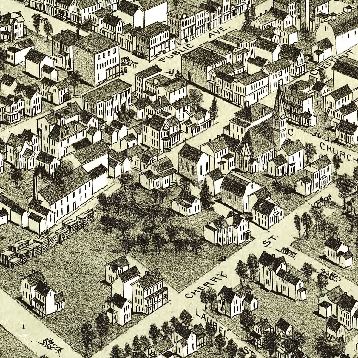 Restored historic details from the 1890 city map of Montrose, Pennsylvania