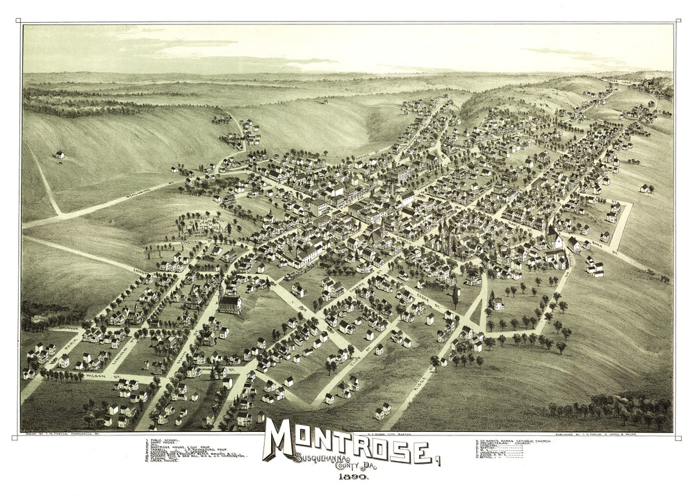 Vintage Map of Montrose, Pennsylvania 1890 print style example