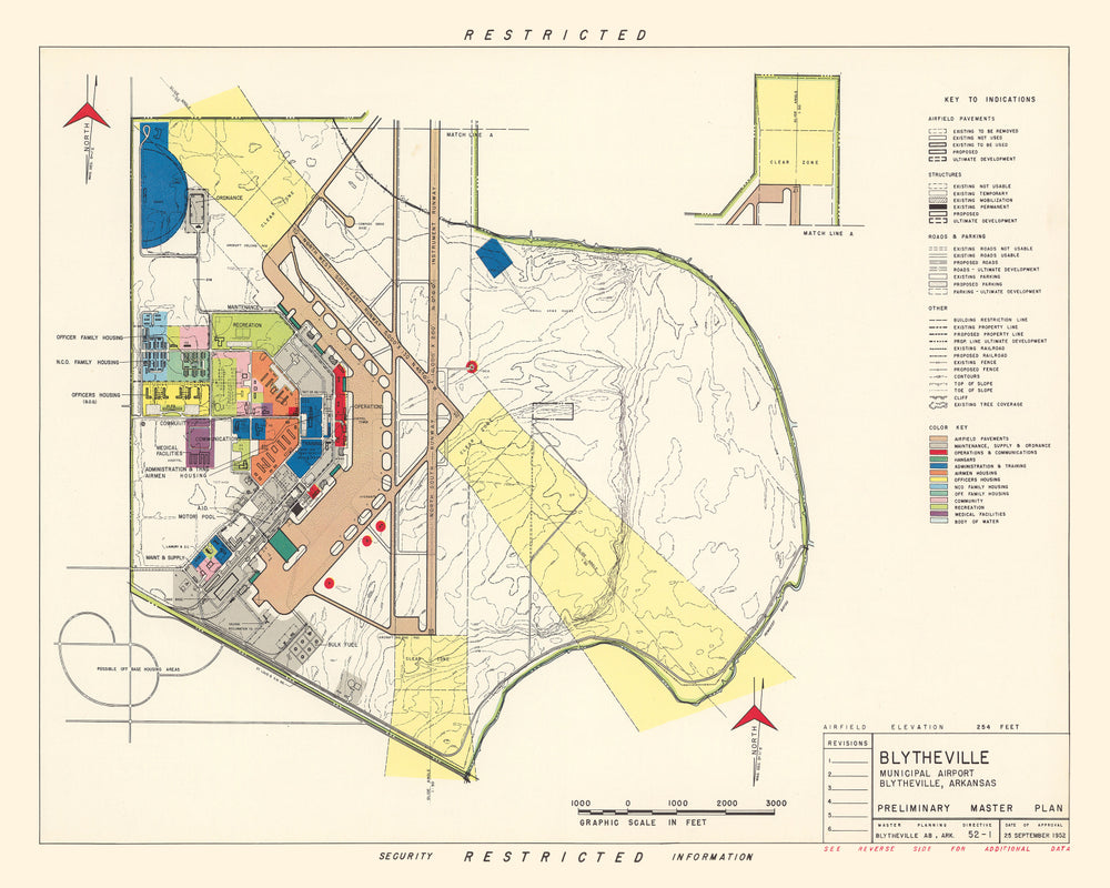 Vintage Map of Blytheville Municipal Airport, 1952 print style example