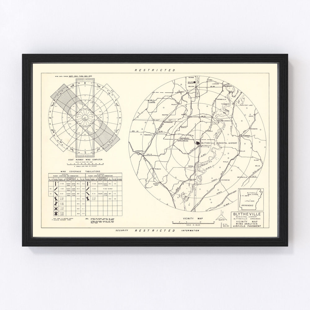 Blytheville Municipal Airport Vicinity Vintage Map 1952