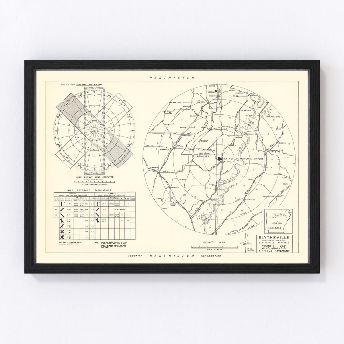 Blytheville Municipal Airport Vicinity Vintage Map 1952