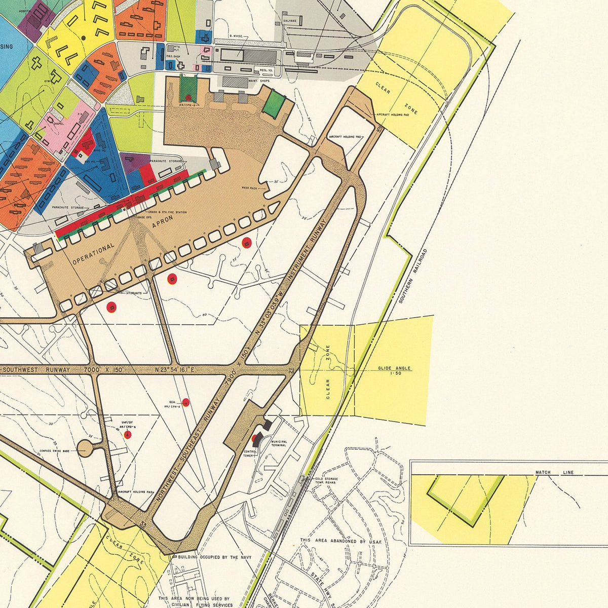 Restored historic details from the 1952 airfield map of Charleston, South Carolina