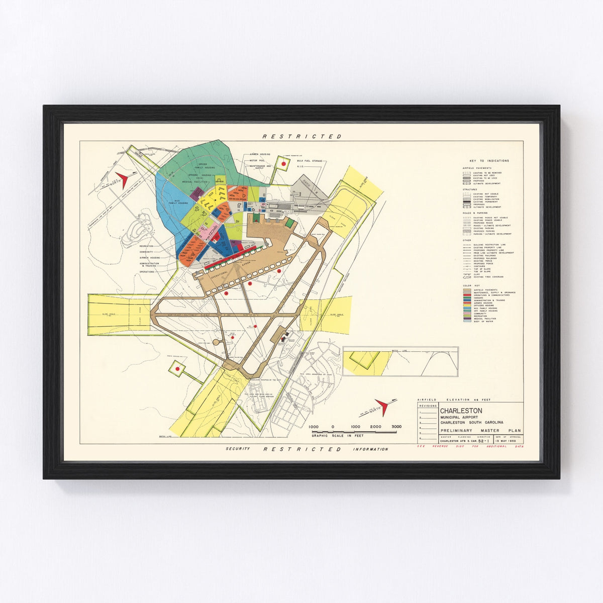 Charleston Municipal Airport Vintage Map 1952
