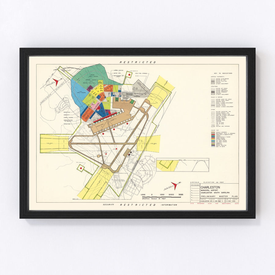 Charleston Municipal Airport Vintage Map 1952
