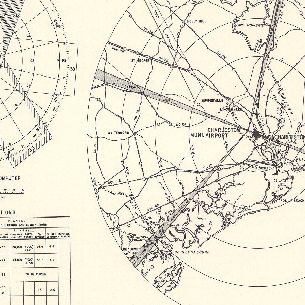 Restored historic details from the 1952 airfield map of Charleston, South Carolina