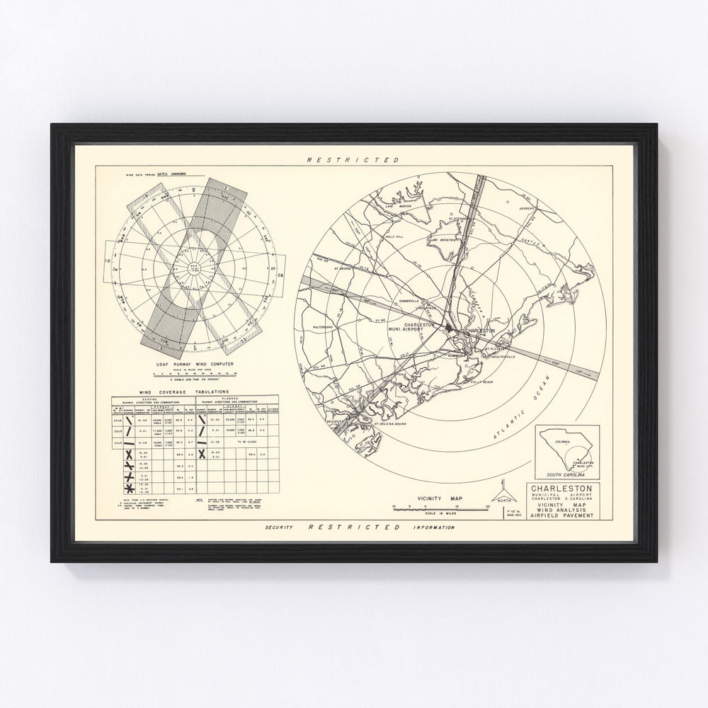 Charleston Municipal Airport Vicinity Vintage Map 1952