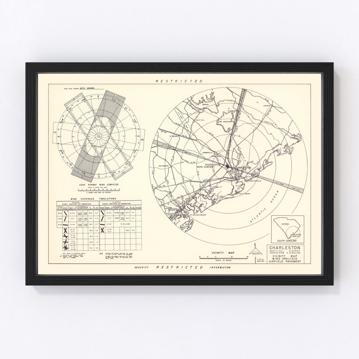 Charleston Municipal Airport Vicinity Vintage Map 1952